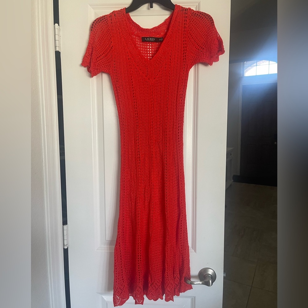 Lauren Ralph Lauren Red Flutter Sleeve Knit Dress (petite)